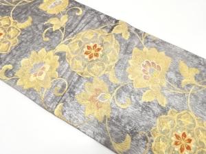 金糸　華紋に唐花模様織り出し　袋帯